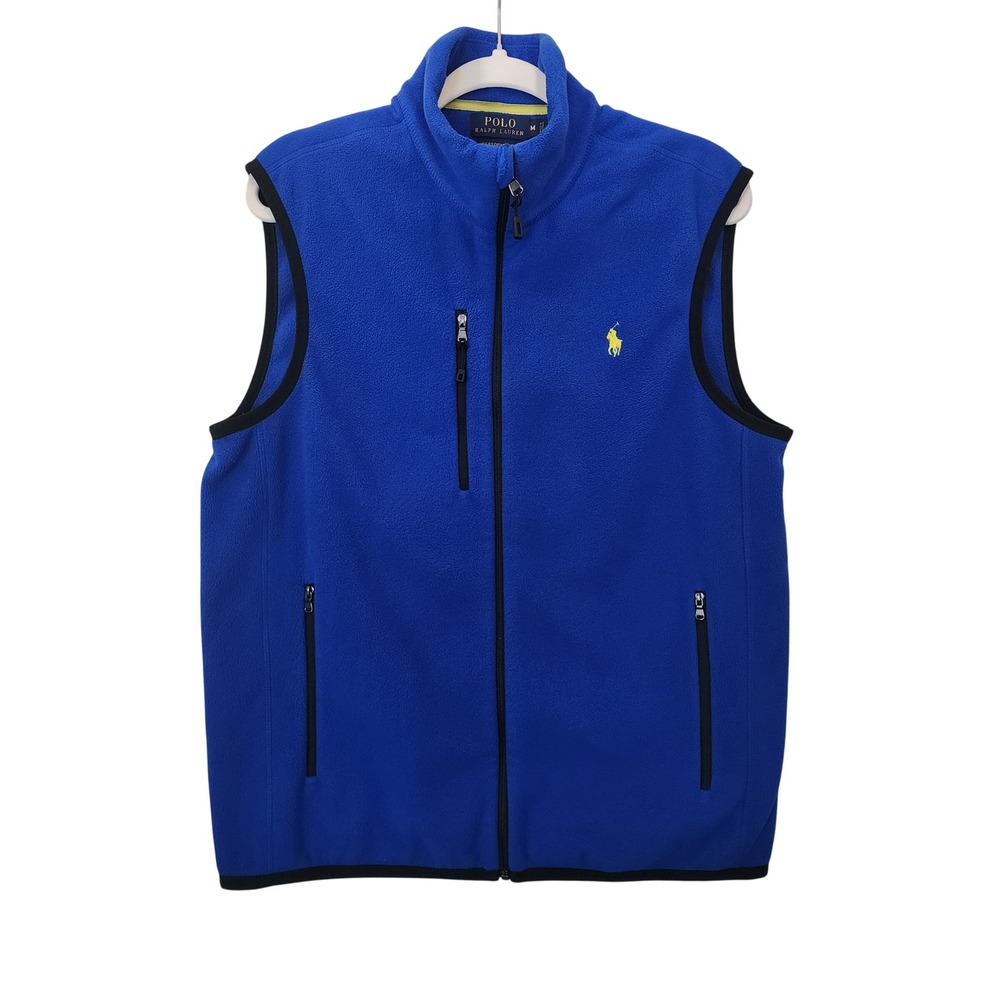 Polo Ralph Lauren Performance Mens Blue Fleece Full Zip Vest Yellow Pony Size M